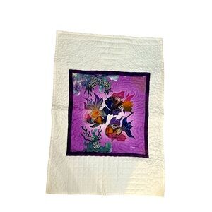 OOAK Art Wall Hanging signed Seascape Hand Dyed Hand Quilted 25x36” Lap Blanket